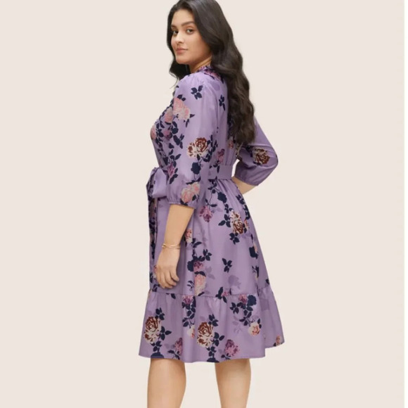 BloomChic Floral Print Belted Pocket Frill Trim Dress XL us 14 - Picture 3 of 4